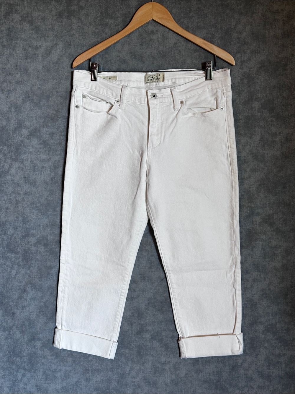 Lucky Brand White Sweet Crop Mid Rise Jeans Cuffed 14/32